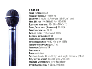 akg c 535 specs