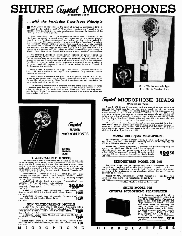 Shure 70H kristalmicrofoon shure catalog 1935 1