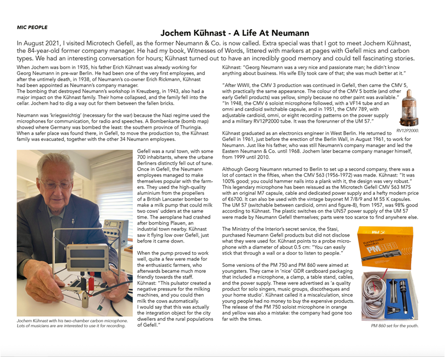 WITNESSES OF WORDS II - MORE ON VINTAGE MICROPHONES AND THEIR HISTORY wow 2 mic people jochem kühnast a life at neumann